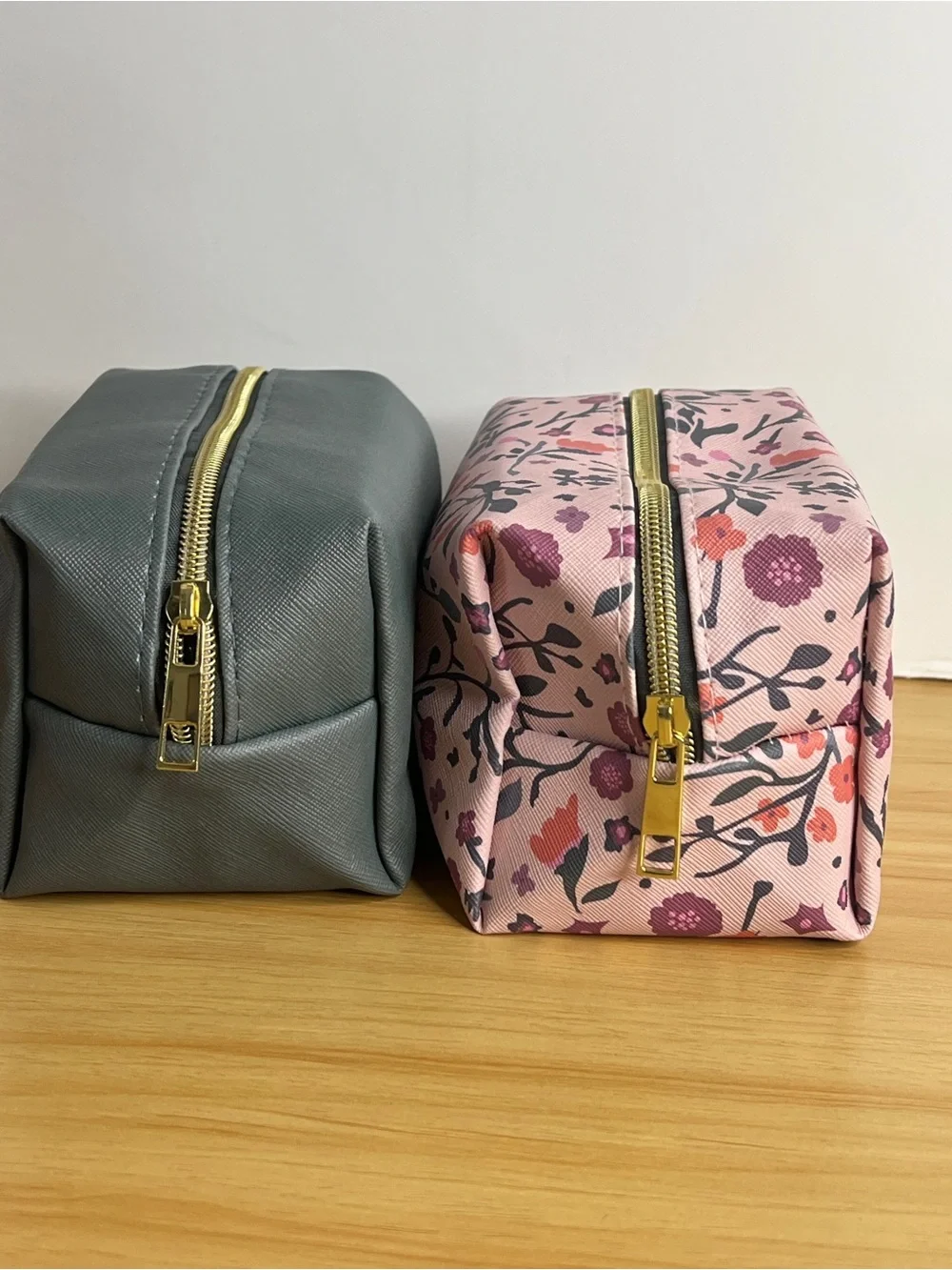 Clear Gray Travel Organizer Bag with Pink Floral Pouches